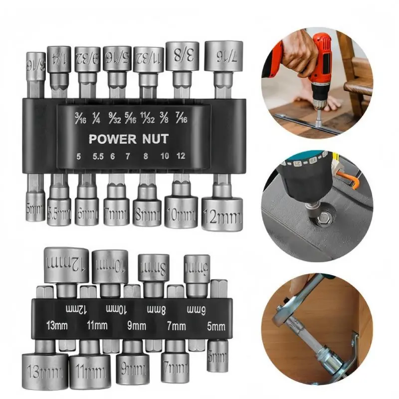 1/4 in Hex Socket Adapter & Power Nut Driver Socket Wrench Kit, Quick-Change Drill Bit Accessories for Electric Screwdrivers, Hand Drills, 10Mm