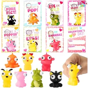 28 PCS Valentines Cards with Animal Popping Eyes Keychains for Gifts Party Favor, Classroom Exchange Prize, Valentines Greeting Cards