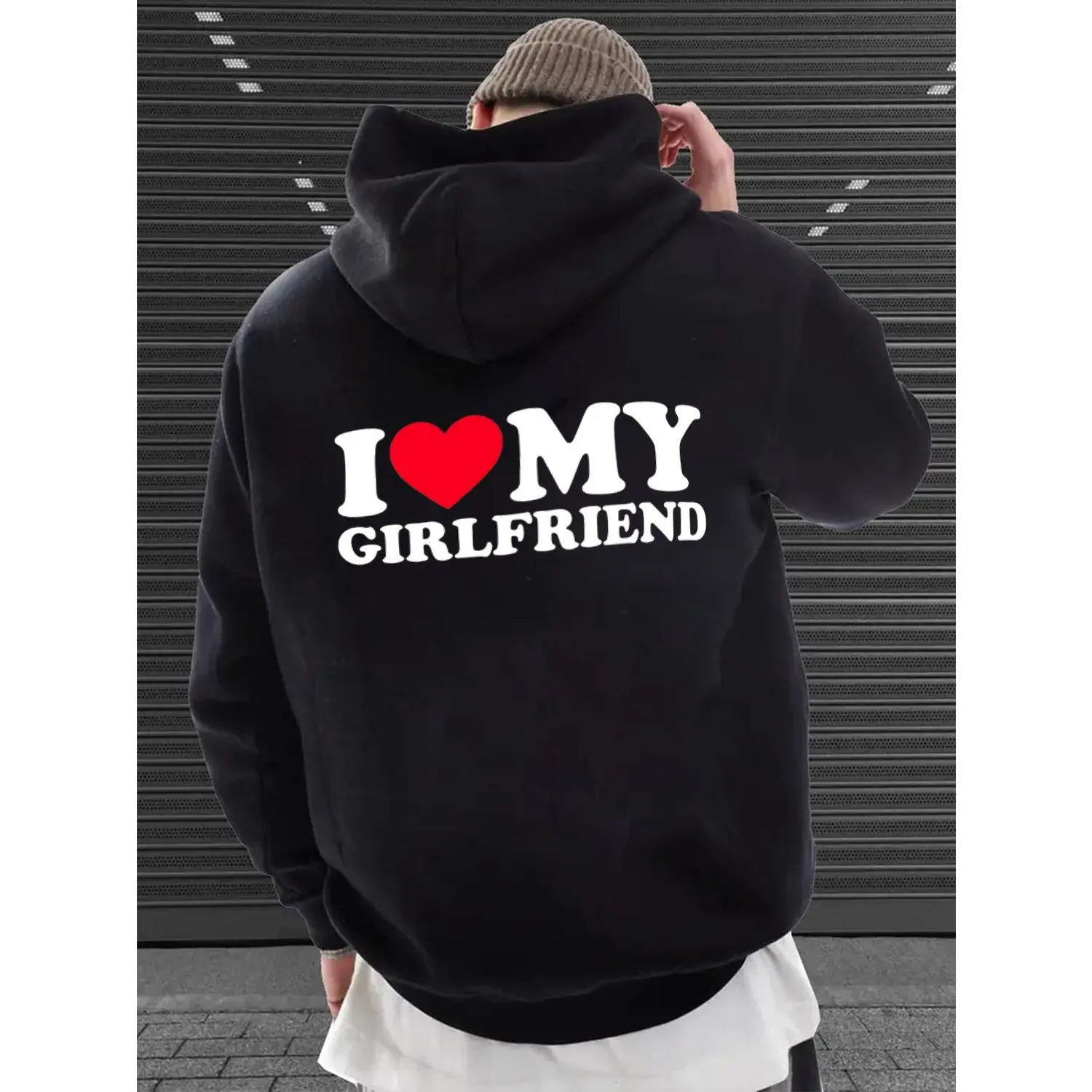I Love My Girlfriend Hoodie Sweatshirt With Bold Red Heart Design Casual Comfortable Warm Pullover Sweater Top Outerwear