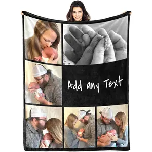 Personalized Picture Text Throw Blanket Custom Blankets with Photos Customized Valentine's Day Wedding Christmas Birthday for Father Friend Couples Mothers Sister Dogs 50"x40"