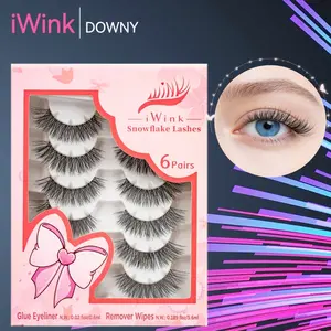 iWink Downy 3D Lashes - 6 Pairs Ultra-thin Invisea-Strip Lashes with Free Glue Eyeliner natural look bunny enhancement dolly  beautiful handmad   girl makeup enhancement 5 d lashes eyeliner cat eye glue-free false eyelash lash makeup cosmetic