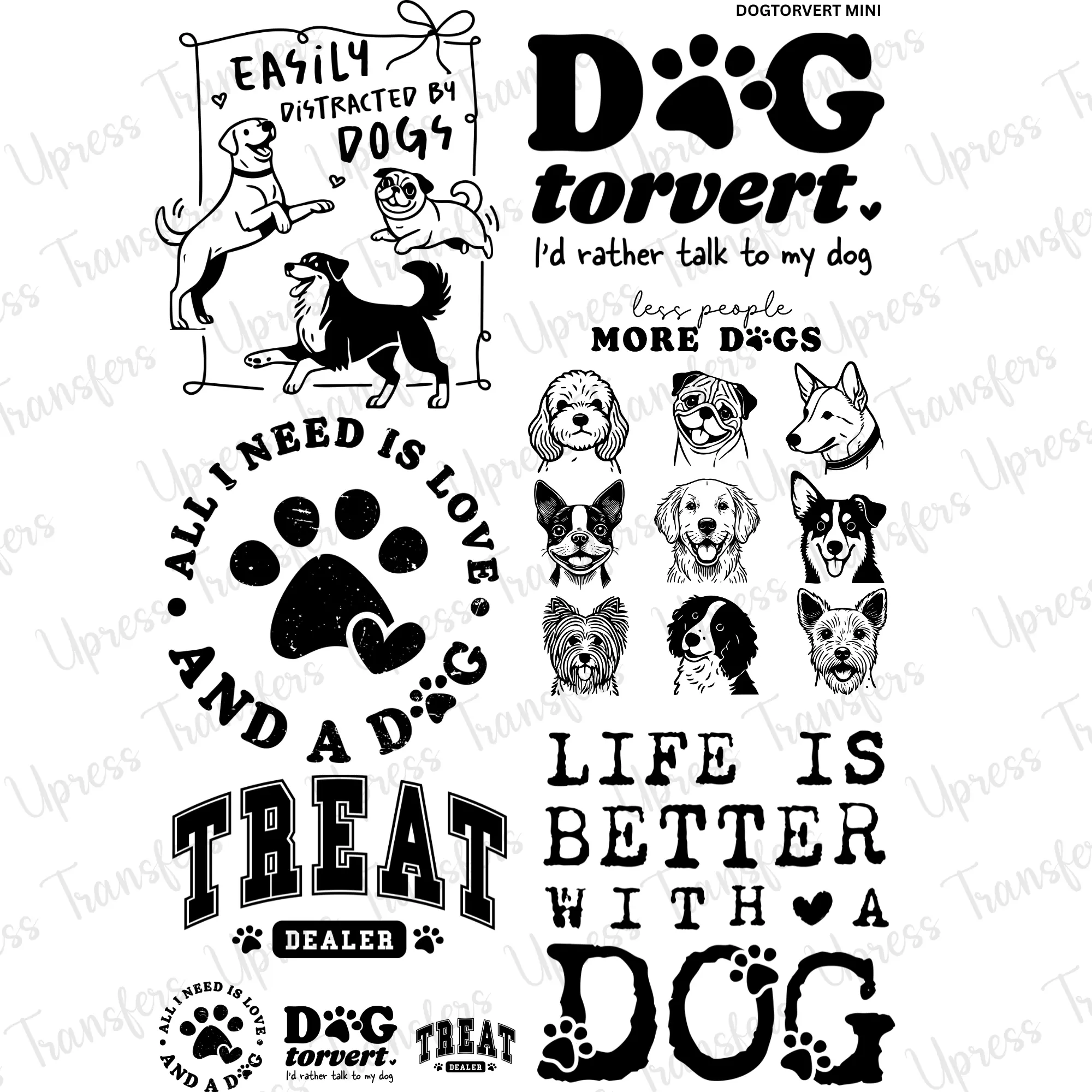 Dogtovert Mini DTF Transfer Gang Sheet 24.5" Wide x 36" Long Direct To Film Trendy Vibrant Designs for Stylish Wardrobe