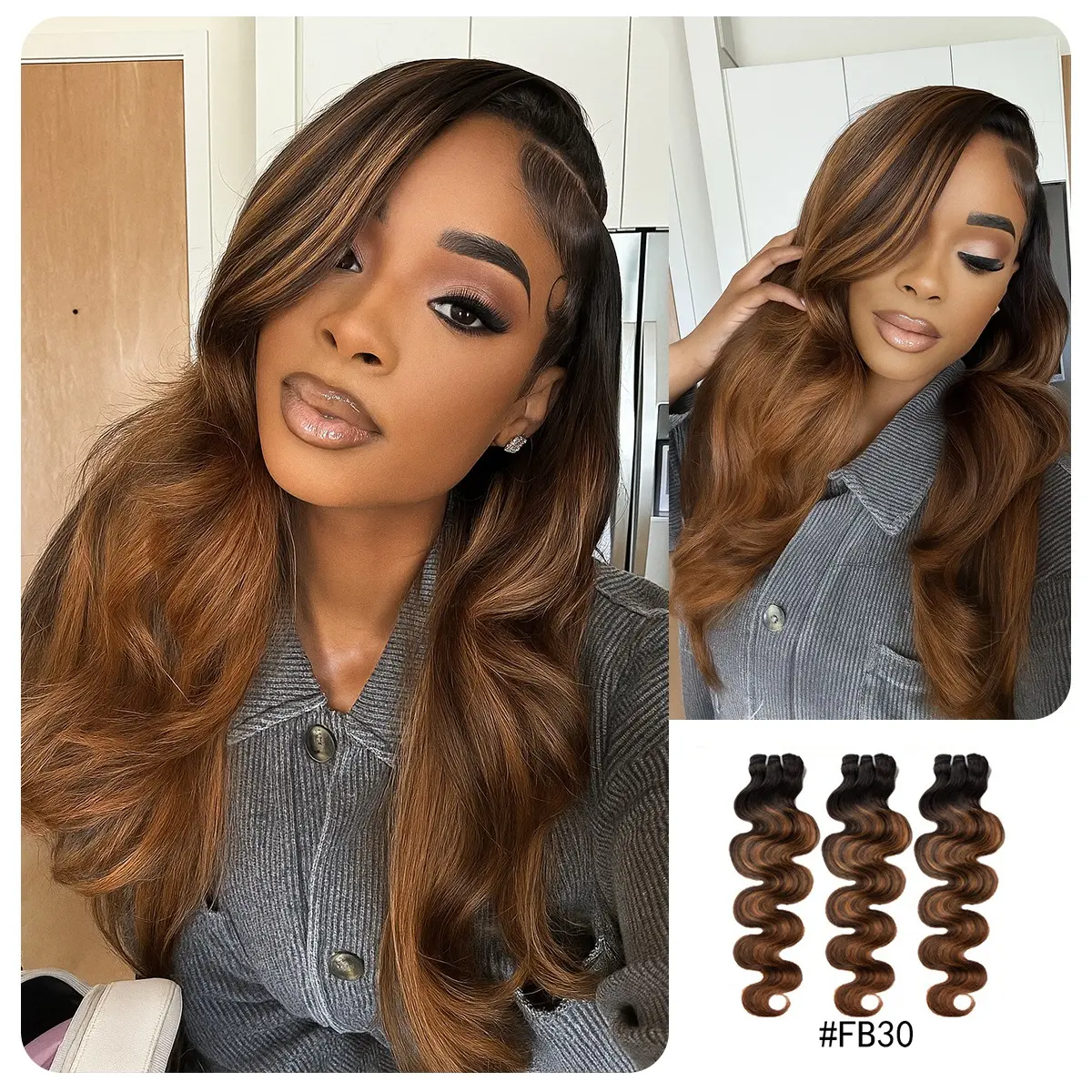 [LIVE-ONLY] Wequeen #FB30 Highlight Hair Bundles Brazilian Colored Human Hair Body Wave #T1B/P4/27 #33 #99J Quick Weave Sew in/Glue in Budget Friendly 10A Deep Wavy Hair