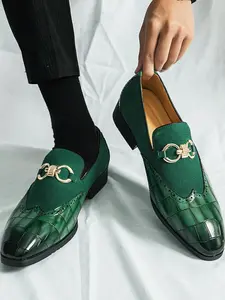 Men's Business Fashion Chain Decorated Crocodile Embossed Slip on Dress Shoes, Formal Shoes for Work Office, Male All-match Shoes for Daily Wear, Business Style Shoes