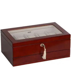 Mele & Co. Christo Glass Top Wooden Watch Box in Walnut Finis