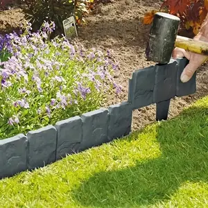 10-Piece Stone Texture Plastic Garden Border Fence, Flower Bed Frame, Yard Decorative Fence, Small Garden Fence, Patio Decoration