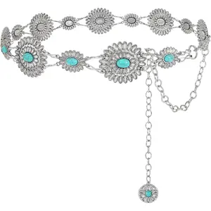 Women Western Metal Chain Belt Cowgirl Waist Chain Belt for Dresses Jeans Concho Gold Chain Hip Belt