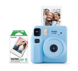 Fujifilm instax Mini SE Instant Camera with Bonus 10 pack Mini Film, Light Blue (Exclusive Value Pack)