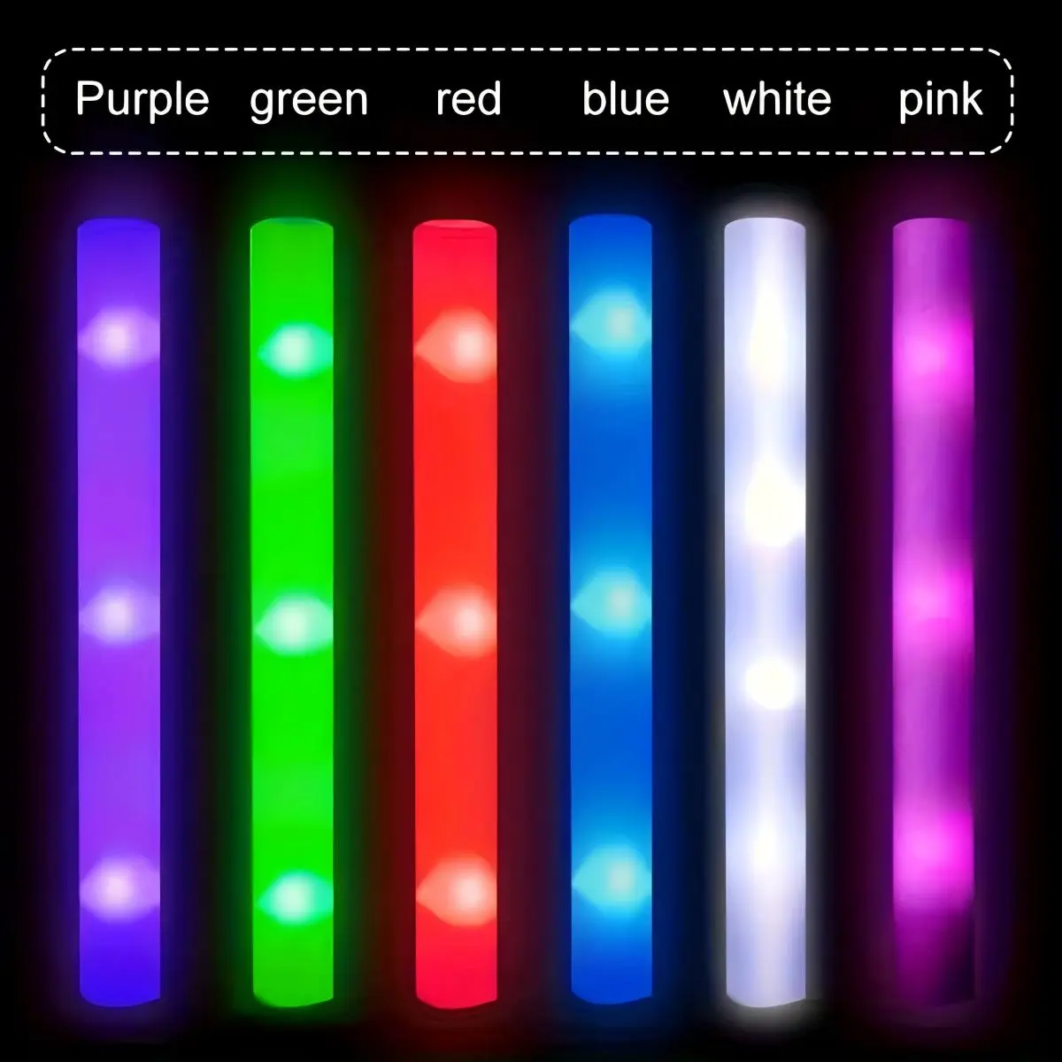 36pcs Foam Glow Sticks, led foam glow sticks, six colors to choose from, three color flashing modes, glow-in-the-dark party supplies, lots of glow sticks to use in the dark, suitable for weddings, dances, concerts and New Year's Halloween