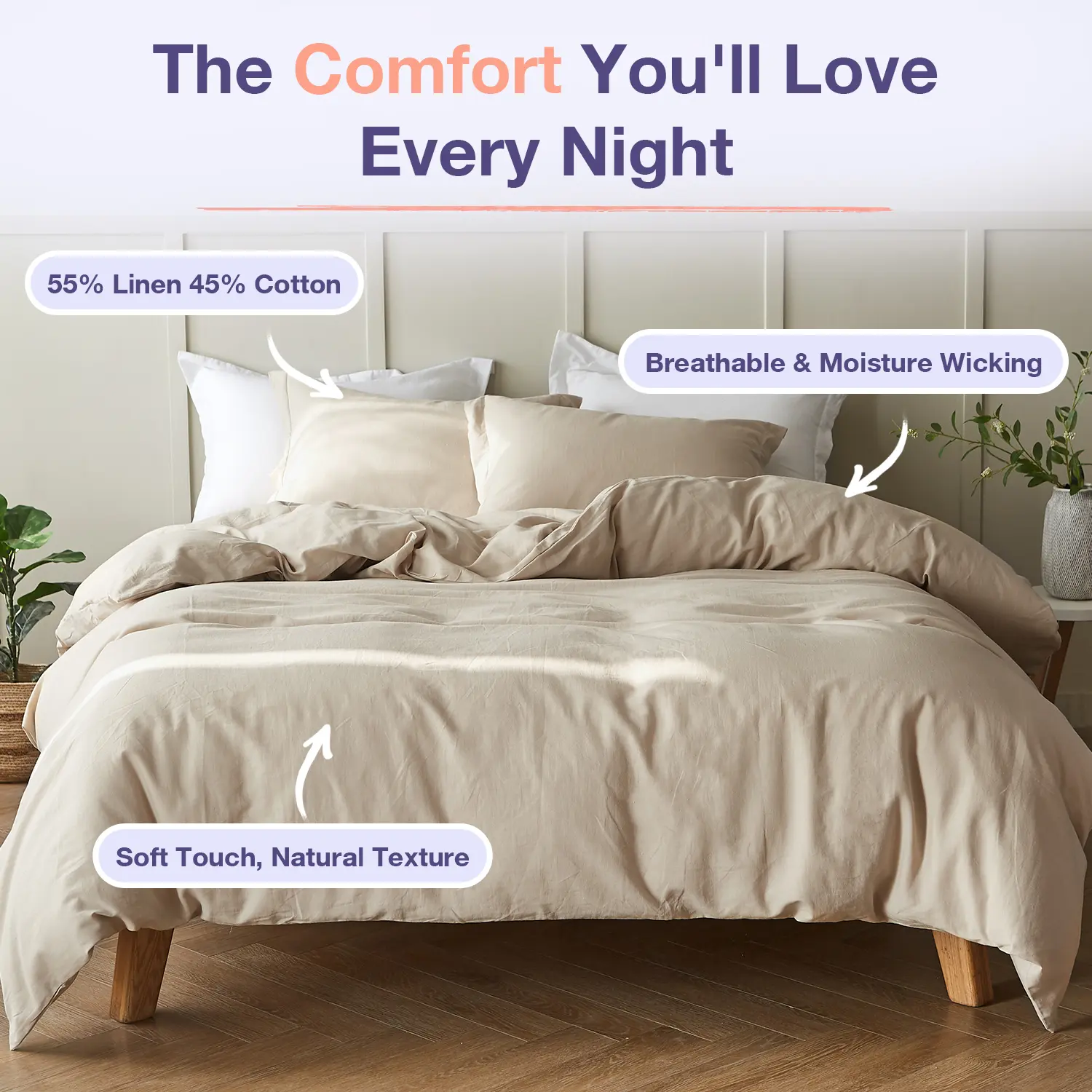 Simple&Opulence French Linen Duvet Cover Set - Natural Flax Cotton Blend-Solid Color Breathable Farmhouse Bed, memorial day,summerwins,back to school,back to school shopping,home decor, tiktokshopsummersale