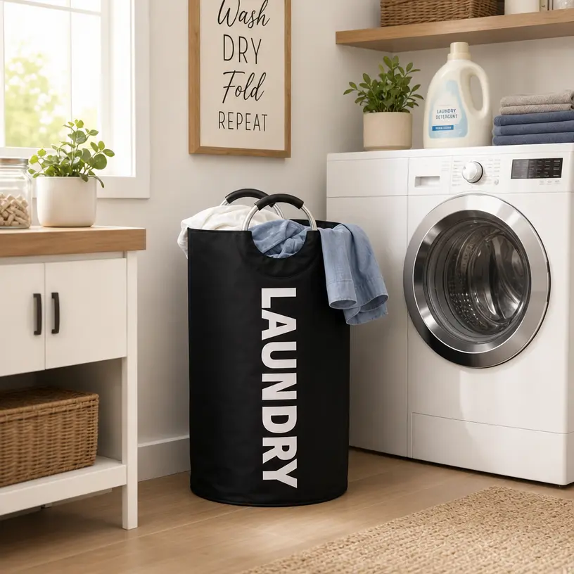 2pcs Large Laundry Basket |95L Large Laundry Basket, Collapsible LaundryBag, Freestanding Tall Clothes Hamper, Foldable WashingBin (Black)