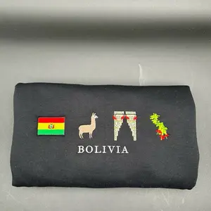 Bolivia Embroidered Sweatshirt Flag, Llama, Kantuta, Flute Crewneck Casual Pullover Menswear