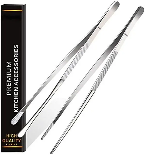 2 Pcs 12-inch Stainless Steel Kitchen Utensils, Cooking Tongs, Kitchen Tweezers for Cooking, Camping Cooking Essentials