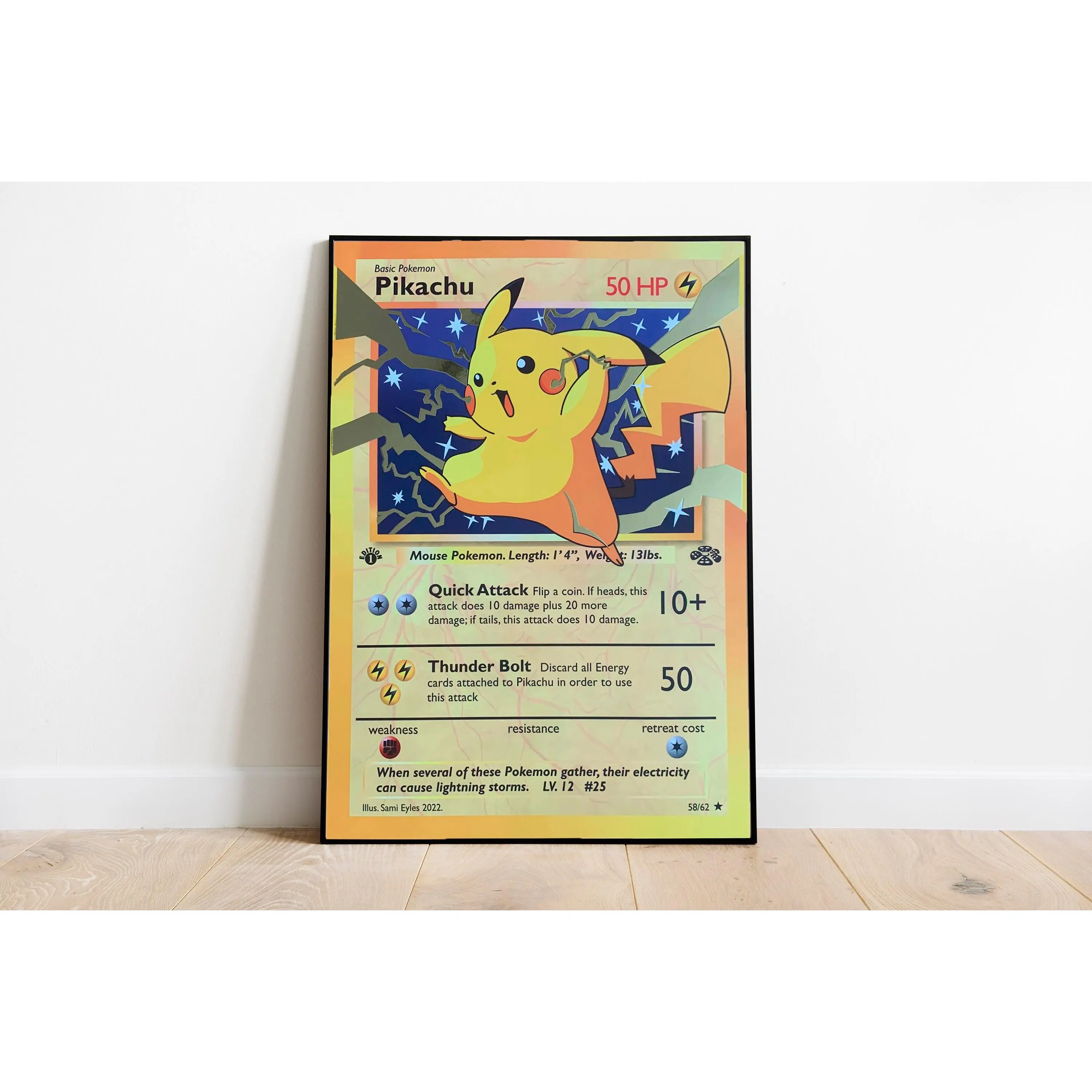 Art Print Pikachu: Giant Card Holographic Print, Artistic Decor, Poster Artwork, Unframed Wall Art, Home Decor Vibrant Cartoon Design Modern Art Design