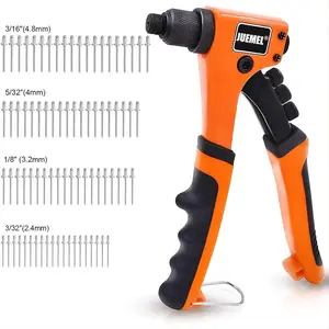 Manual Rivet Tool Kit, Single Hand Manual Rivet Tool Kit with 4 Changeable Rivet Heads and 80pcs Rivets, Hand Riveter for Home & Office, Hardware, Heavy Duty, Hand Tools, Metal