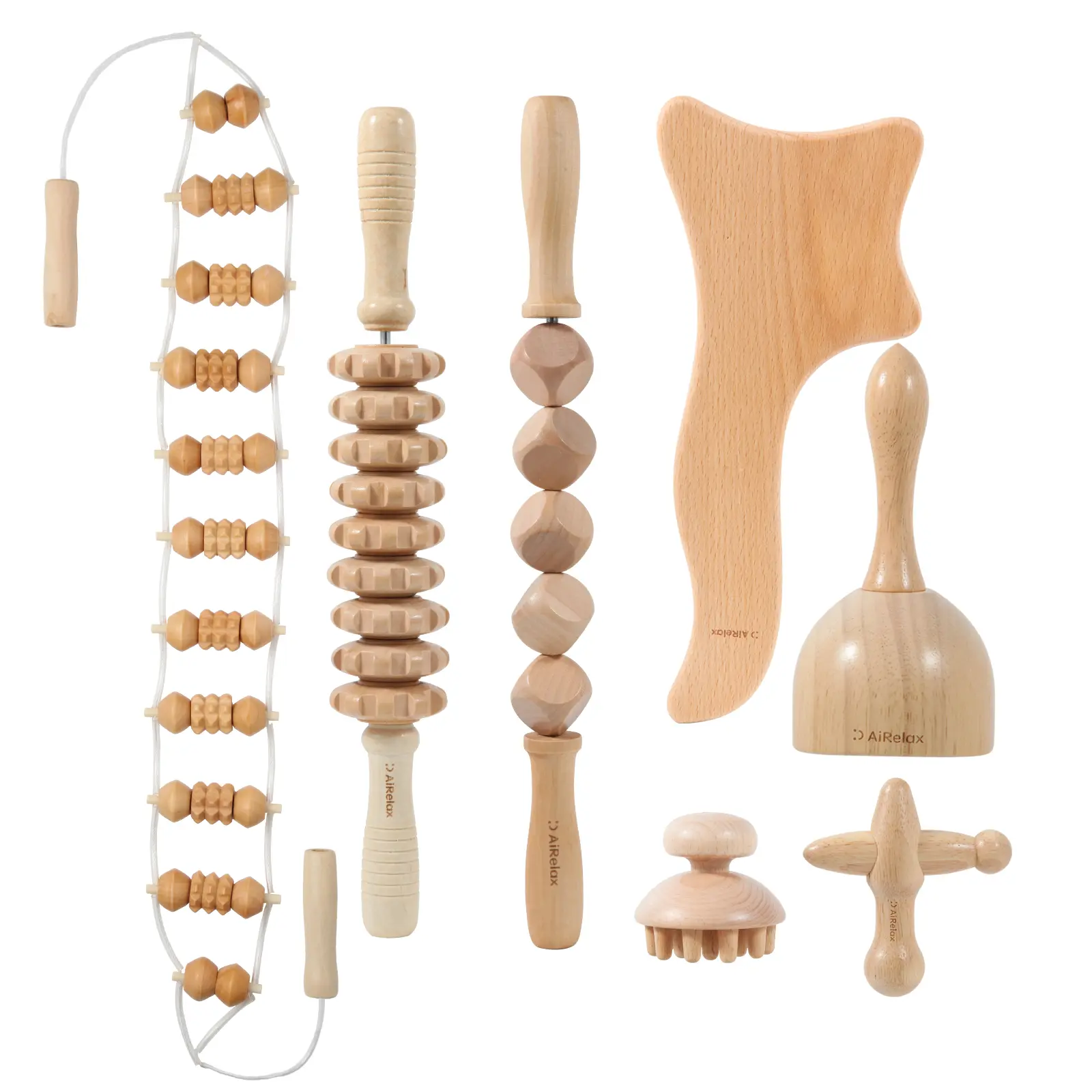 7-Pack Wood Therapy Massage Tools Kit - Maderoterapia Colombiana, Gua Sha, Cellulite Removal Manual Massage Tools, Lymphatic Drainage Aid, Muscle Roller Stick for Body Care & Muscle Comfort, Multi-Pack
