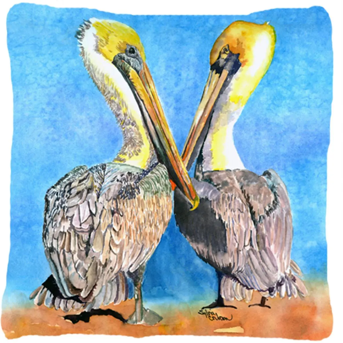 Pelican Bird Decorative Fabric Pillow - 14 x 2 x 14 in, Fade-Resistant, Stain-Resistant, Machine Washable, Indoor & Outdoor Use