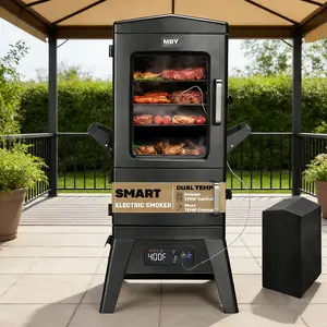 MBY Digital Electric Smoker with Cover LED Display & Built-in Meat Probe 633 sq in Cooking Area 4 Racks Insulated Chamber for All-Weather Use