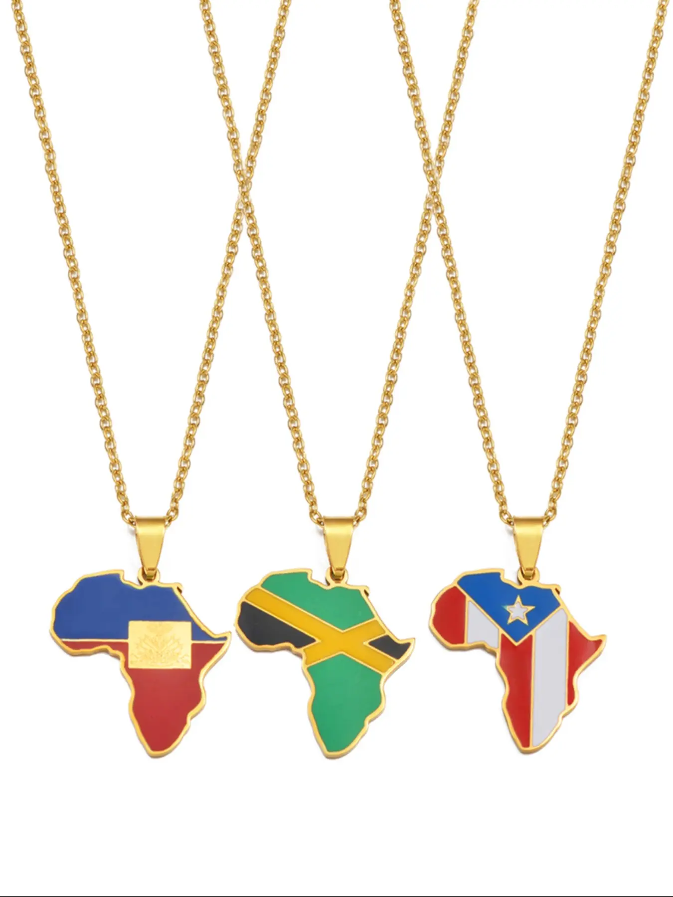 Africa Map With Jamaica Haiti Puerto Rico PR Flag Pendant Necklaces Daily Chain Accessory For Women Jewelry Boho Style Jewelry