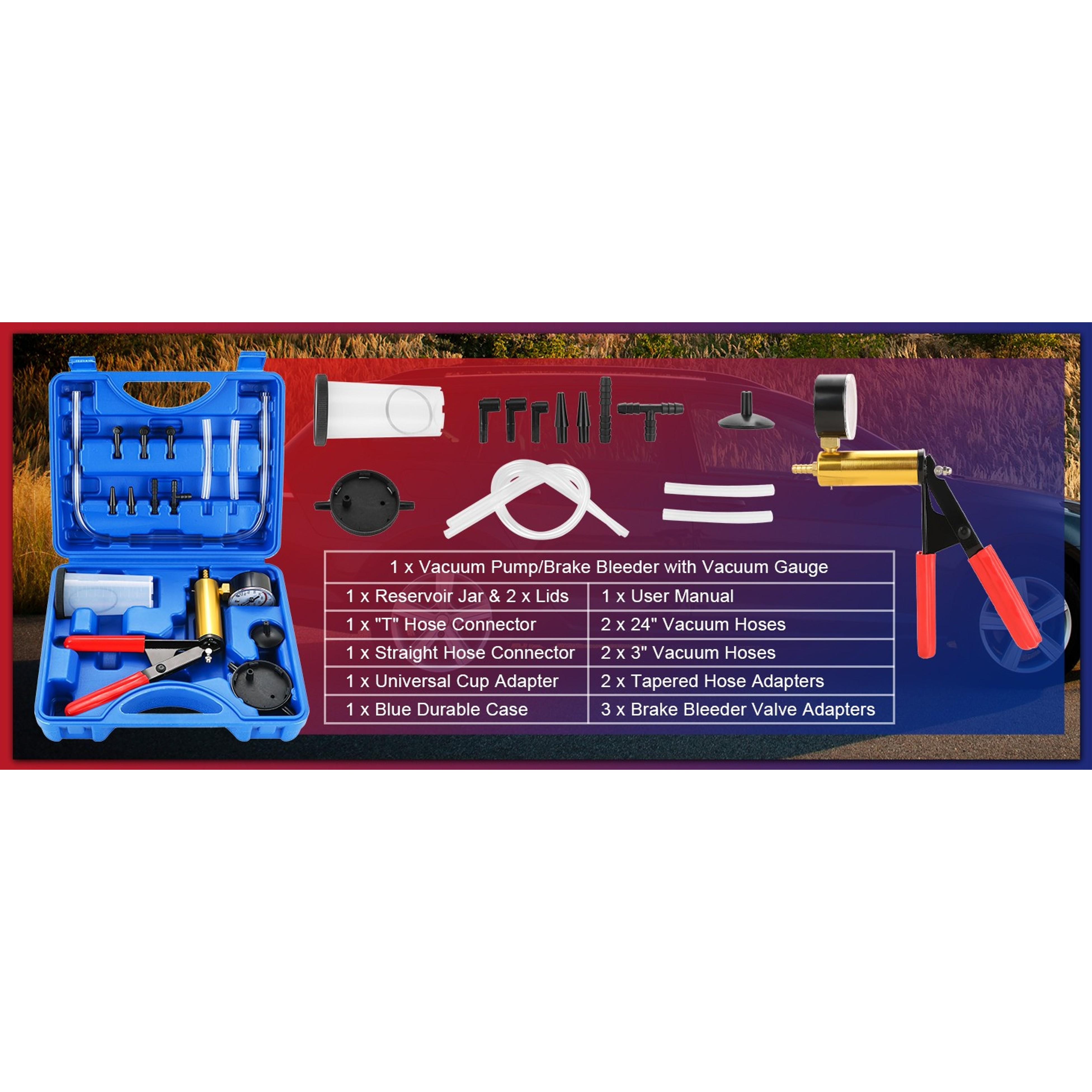 2 in 1 Handheld Vacuum Pump Brake Bleeder Kit for Motorcycle, 16 pcs Brake Fluid Bleeder Oil Change Hand Held Vacuum Pistol Pump Tester Kit for Bike Car Truck (Blue)
