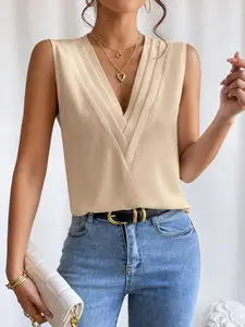 A women's fashionable, elegant and casual solid color V-neck vest, suitable for daily wear, commuting, travel and leisure activities