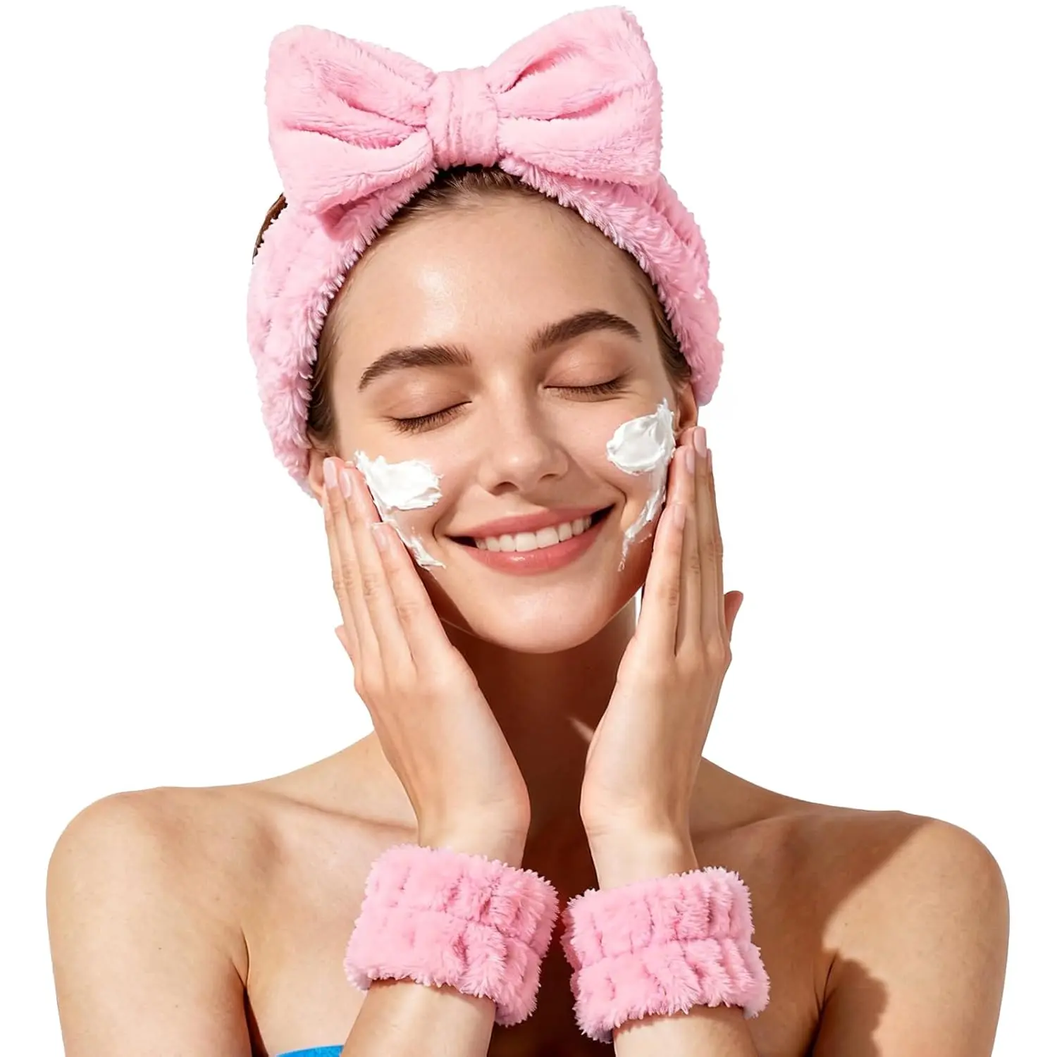 Viral Cute Bow Spa Headband Set – Plush Makeup Headband with Wristbands, No More Wet Arms, Perfect for Skincare & Face Wash Routine dallas bubble
