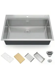 Silver M Kitchen Sink 30/33 Inch Brushed Nickel Topmount Kitchen Bar Sink with 16 Gauge Stainless Steel and Full Accessories
