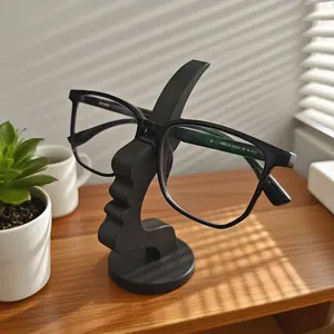1Pc Artistic Curved Eyeglass Stand, Sleek Black Glasses Display Holder, Safe Storage Solution, Desk/Nightstand/Office/Home Decor Gift