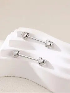 2pcs Fashionable Stainless Steel Straight Barbell Heart Shaped Nipple Piercing Jewelry Vintage Body Jewelry