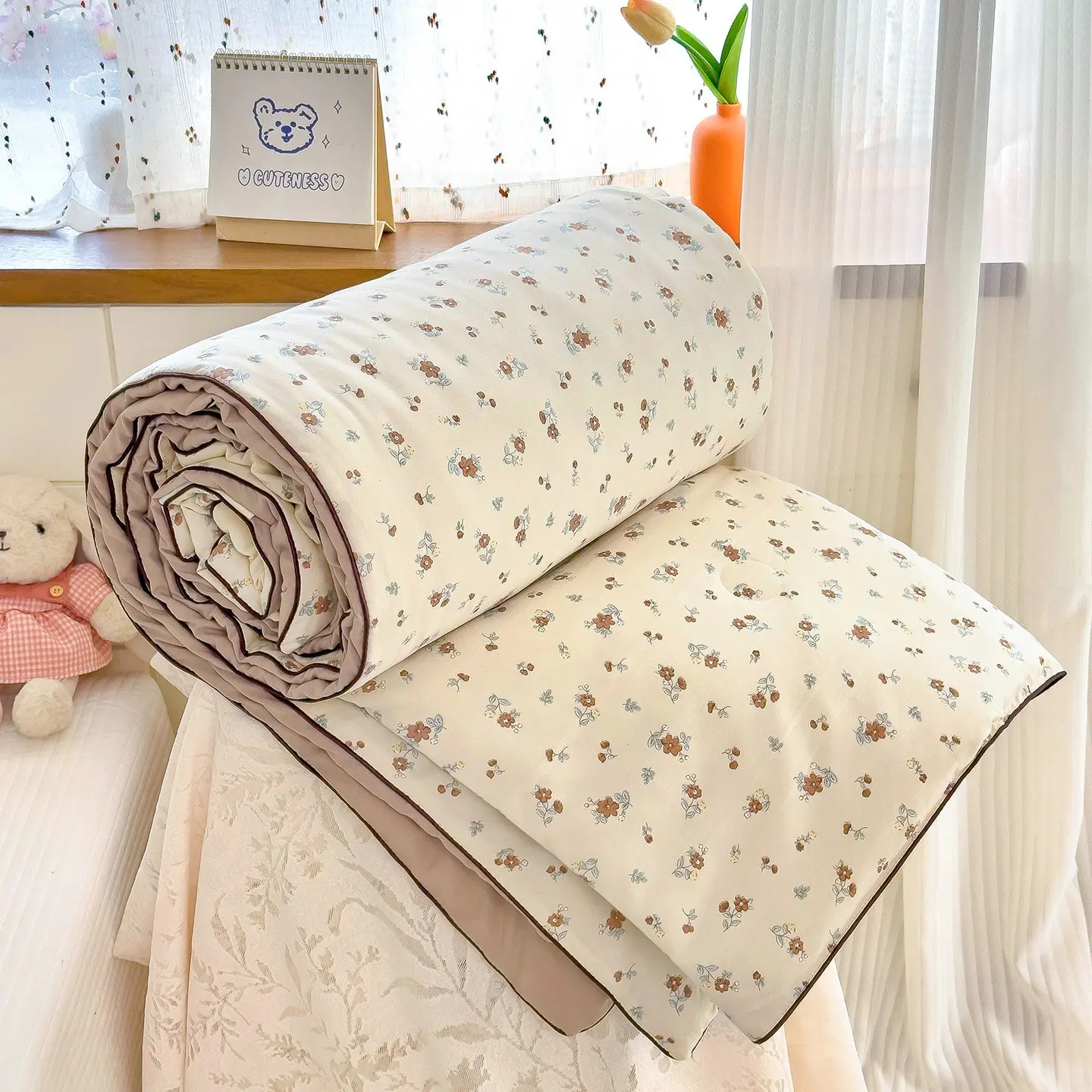 Ultra-Soft Summer Quilt, Thin Cooling Blanket, Single/double Size, Modern Style, Lightweight Bedding for Cool Rooms, Floral Print Quilt, Soft Lightweight Quilts