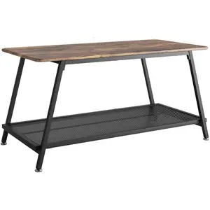 Coffee Table, 2-Tier Rectangle Wood Industrial Coffee Table Steel Frame Side Table for Living Room Home Decoration-Vintage