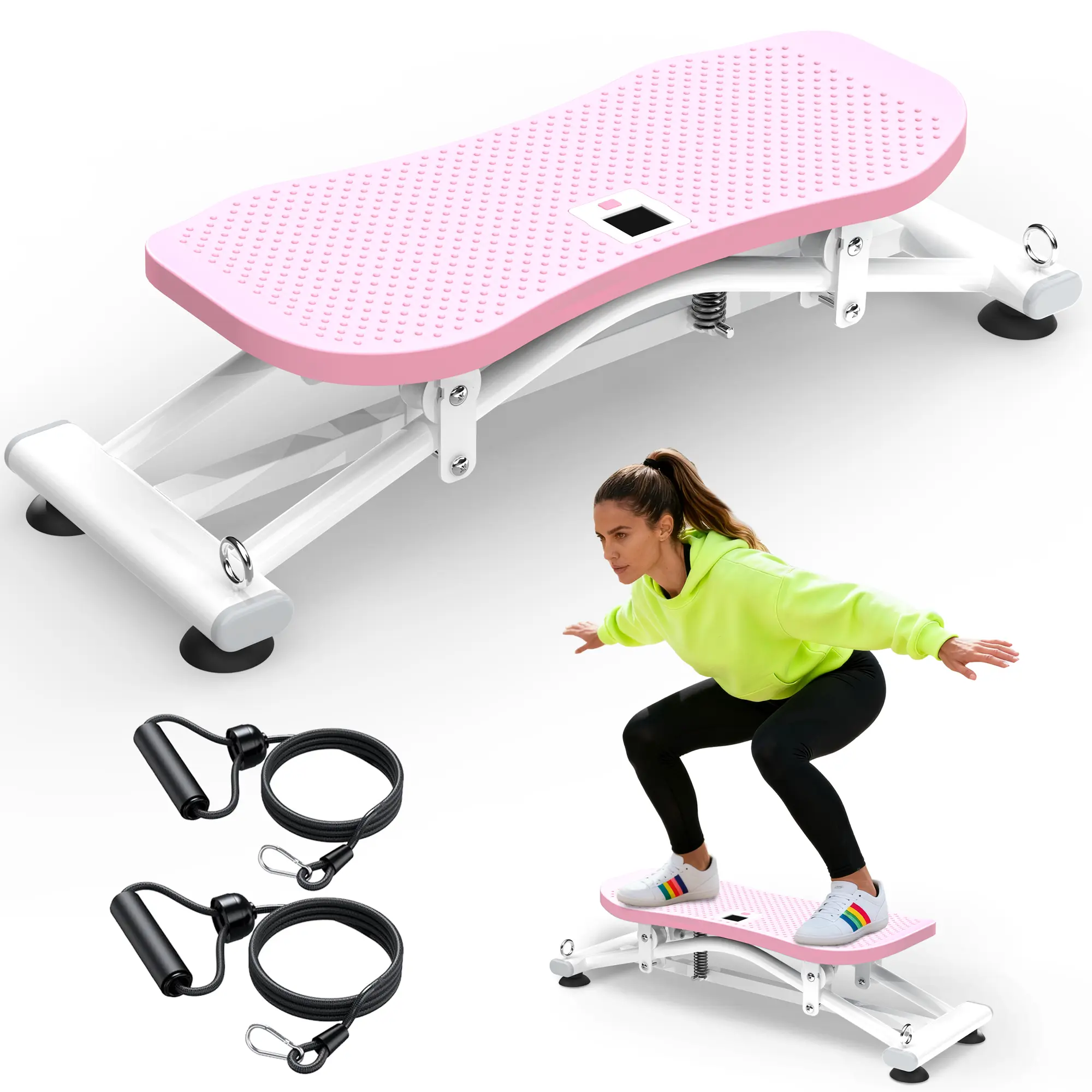 【SAYGOGO】Sliding Ski Simulator with Resistance Bands - Indoor Skiing Fitness Equipment for Home Gym, With Resistance Bands & Non-Slip Base, Full-Body Cardio Training Machine for Core, Leg & Arm Workout