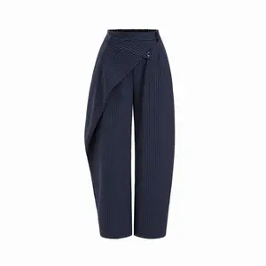 Cider Mid Rise Striped Wrap Front Barrel-leg Trousers