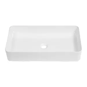 Sarlai 24 x 13.5 Inch White/Matte Black Modern Bathroom Sink Rectangular Above Counter Ceramic Sink Porcelain Vessel Vanity Sink Art Basin
