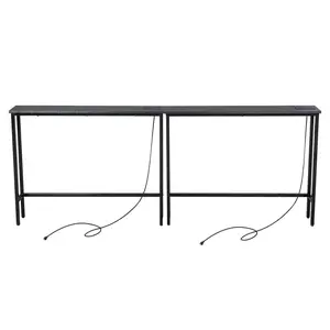 2 Pack 39.4" Narrow Console Sofa Table with Power Outlets and USB Ports, Long Couch Table with Metal Frame and Charge Station with 4.9ft Extension Cord, Black