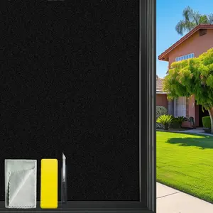 Blackout Window Privacy Film, 100% Sun Blocking Privacy Cover for Glass, Removable Room Darkening Black Out Window Tint, Static Cling Frosted Glass Film (B