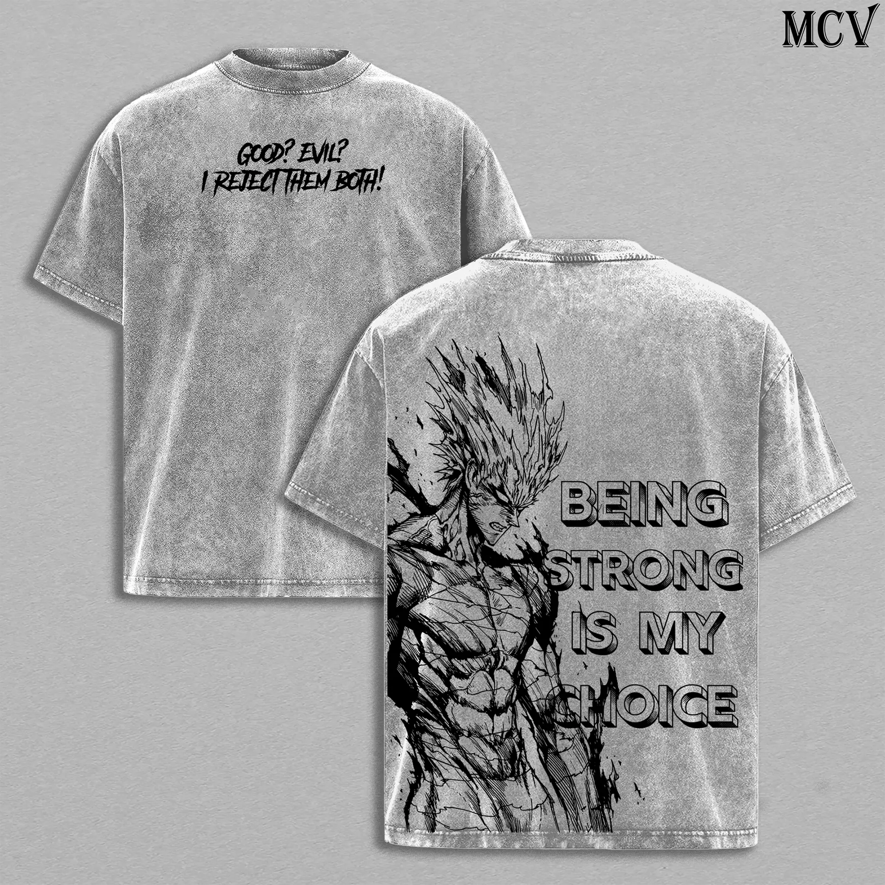 Garou Tee - One Punch Man Season 3 T-Shirt Acid Wash Vintage Oversize Unisex Heavy Cotton Retro Anime Manga Graphic Tee Washed Double Printed Streetwear Hero Hunter Villain Made To Order