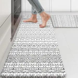 Boho Kitchen Mats for Floor Cushioned Anti Fatigue Kitchen Rugs Sets of 2, Non Slip Waterproof Black and White Kitchen Floor Mat, Comfort Memory Foam Standing Mat for Laundry Office Sink Desk