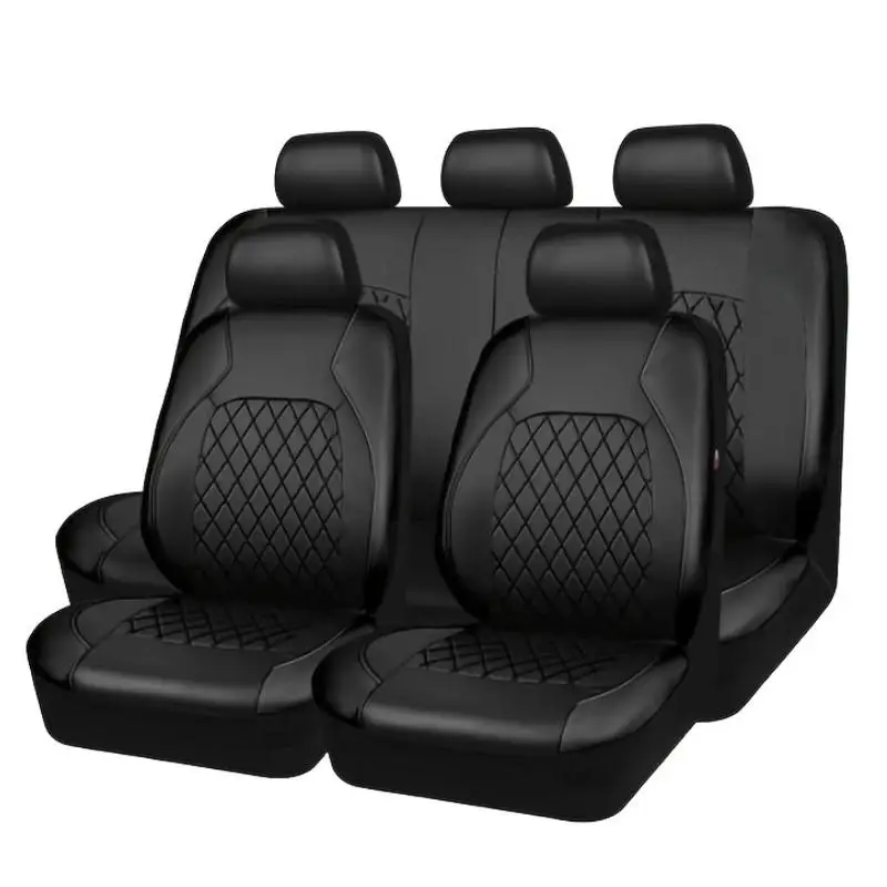 Universal Solid Color Car Seat Cover, PU Leather Car Seat Protector with Quilting Crimping Line Design, Car Interior Accessories