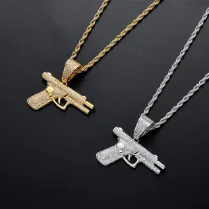 Shiny synthetic zircon pistol pendant necklace, unique and cool small gun necklace, fashionable unisex jewelry, perfect for punk party birthday gifts