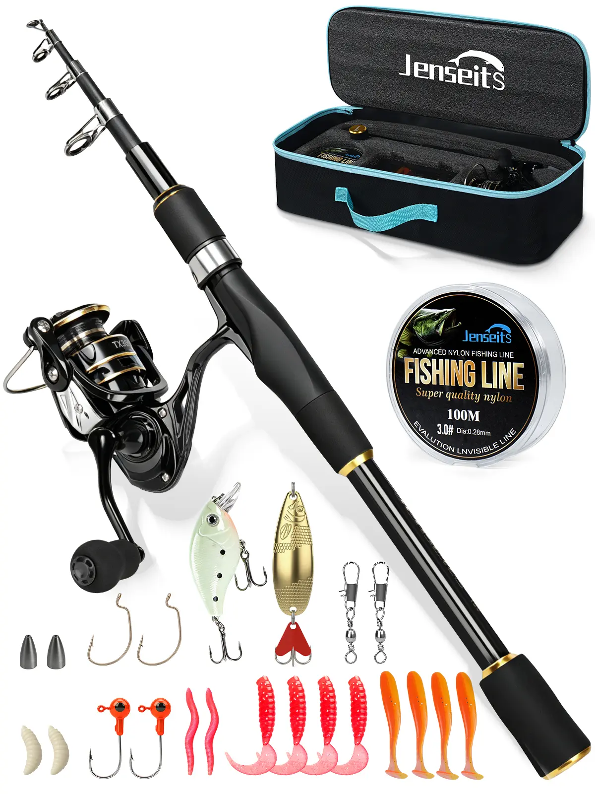 [Summer Wins] Jenseits 6Ft Fishing Rod and Reel Combo - Carbon Fiber Telescopic Fishing Pole with Spinning Reel 5.2:1 Gear Ratio - Portable Travel Fishing Kit with Lures, Line & Carrier Bag for Beginner Adults