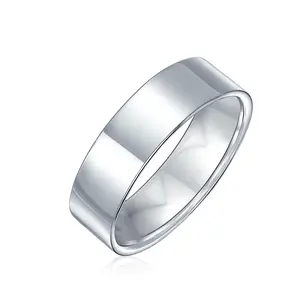 Traditional .925 Sterling Silver Flat Cigar Wedding Band Ring 6MM Comfort Fit Solitaire Engagement Ring