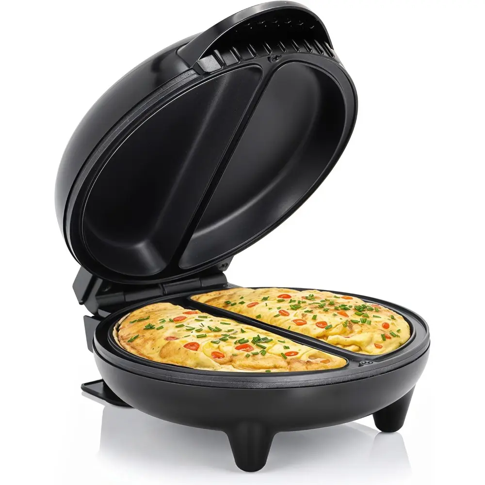 Non-Stick Egg Cooker Machine - Easy, Compact, Light Weight Stainless Steel & Black Cookware with 2 Individual 6.5in Pans for Omelets, Frittatas