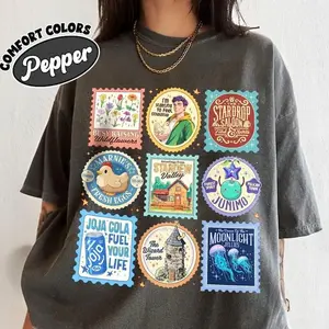 [Sale Up To 50%] Stardew Valley Stamps Shirt Comfort Colors, Farm Life Game TShirt For Fans, Moonlight Jellies Festival, Pelican Town Merch, Gamer Gift Idea, Graphic Streetwear T-shirt