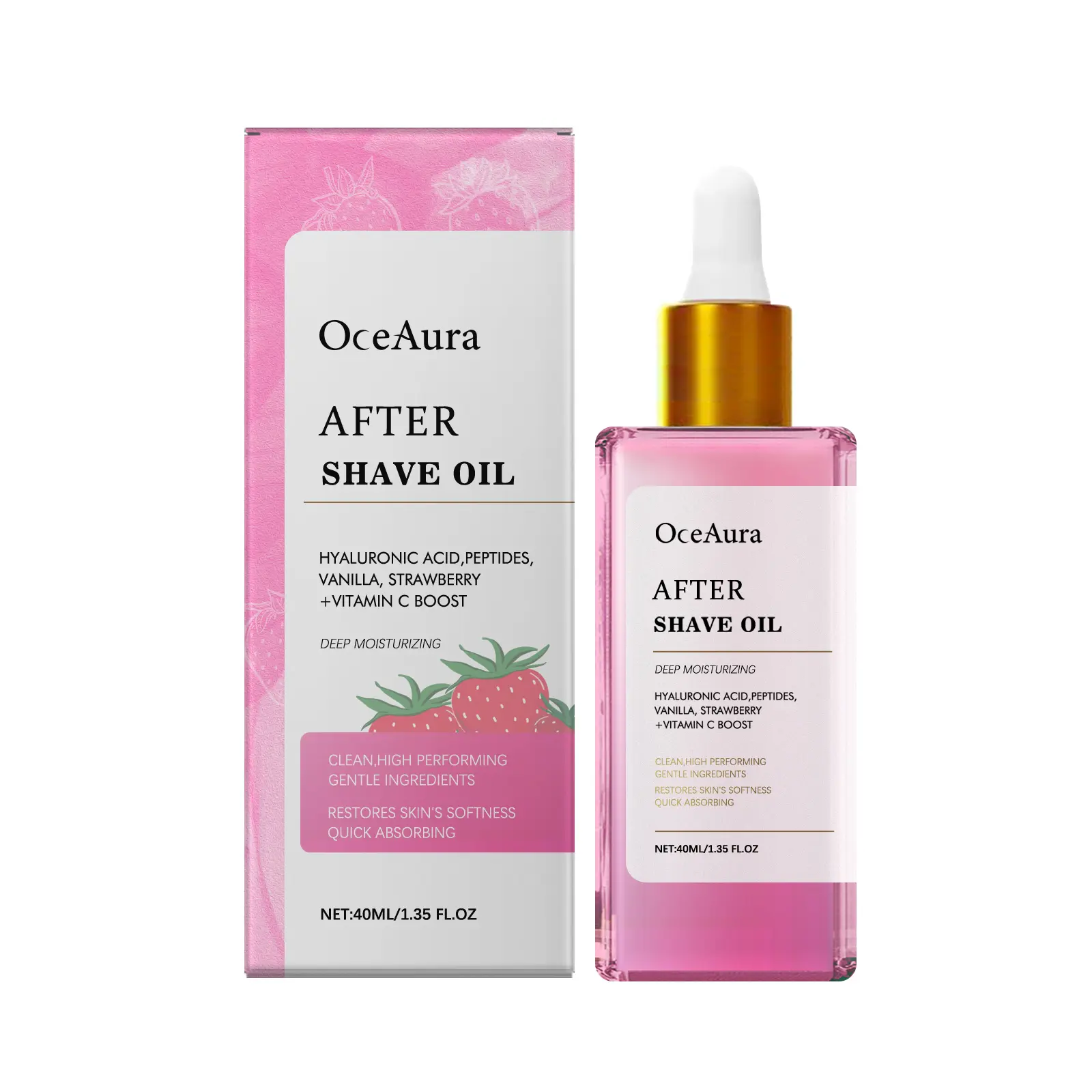 After Shave Oil with Hyaluronic Acid, Jojoba Seed Oil, Vitamin E, Vanilla & Strawberry, Deep Moisturizing, 40ml/1.35 fl oz