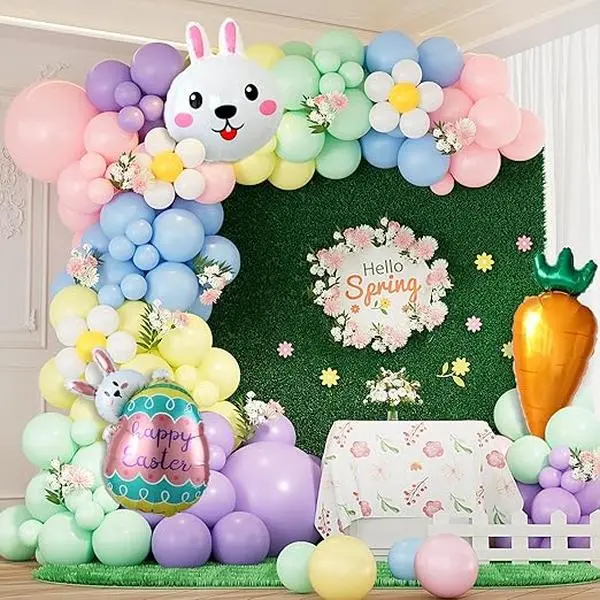 155 Pcs Easter Balloon Garland Arch Kit - Easter Party Supplies with Rabbit & Radish Balloons for Spring Birthday Party Baby Shower Decorations