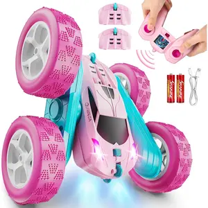 Cars, Pink Remote Control Car for Girls, 2.4 GHZ Double Sided RC Stunt Car 360 °   Rotating Remote Control Crawler with Headlights Car Toys for 6 7 8 9 10 11 12 Girls Birthday Gift Grandkids