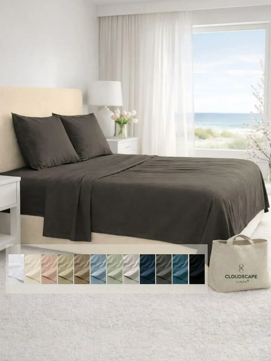CLOUDSCAPE LINEN Premium 100% Egyptian Cotton Bed Sheets Set - 1000 Thread Count Cooling Sateen Weave, 17" Extra Deep Pockets, Solid Pattern, All Seasons Hotel Luxury, Machine Washable Durable Bedding, Cooling Weave