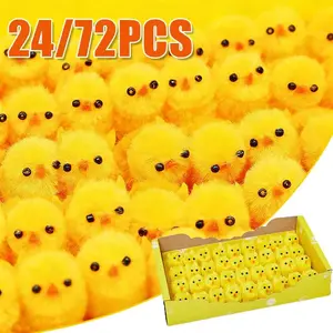 Easter Chick Plush Cuddly Stuffed Animal Mini Yellow Chicken Simulation Animal Cute DIY Party Decoration Gift for Kids Children Desktop Ornament