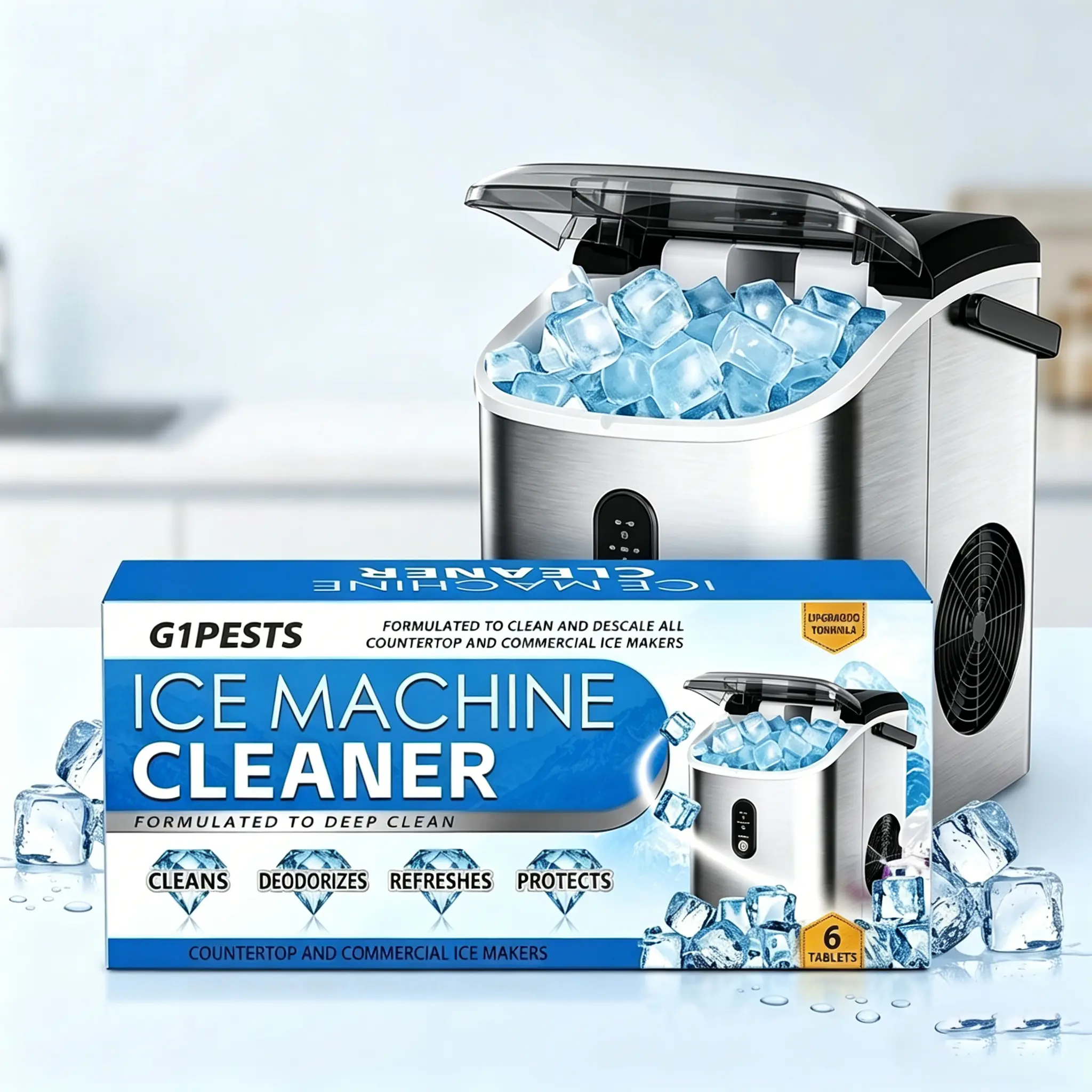 6-Piece Ice Maker Cleaning Agent & Descaling Solution - Newly Packaged Upgraded Formula, Household Items for Ice Machine Care & Easy Descaling